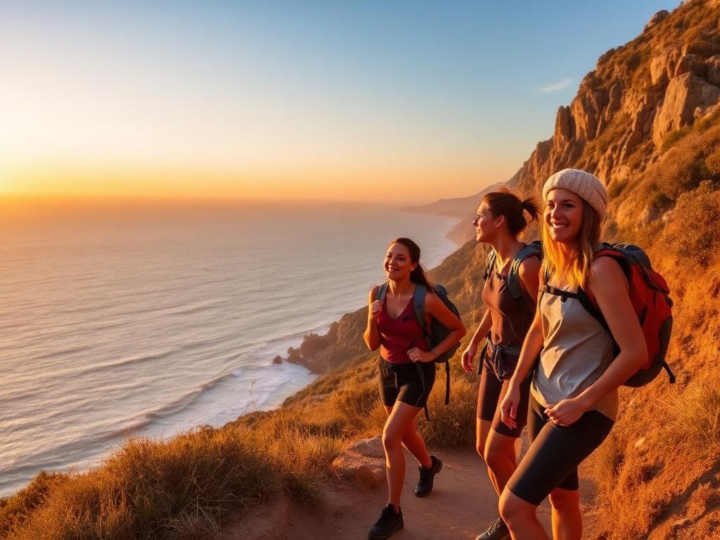 Friends hiking a coastal trail